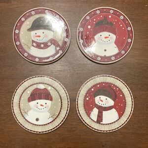 Festive Snowman Coaster Set - Red and Cream